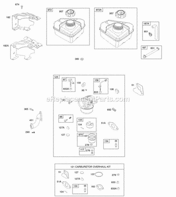 Carburetor Carburetor Overhaul Kit Fuel Supply Diagram and Parts List for 095412-0502-B1  Briggs and Stratton Engine
